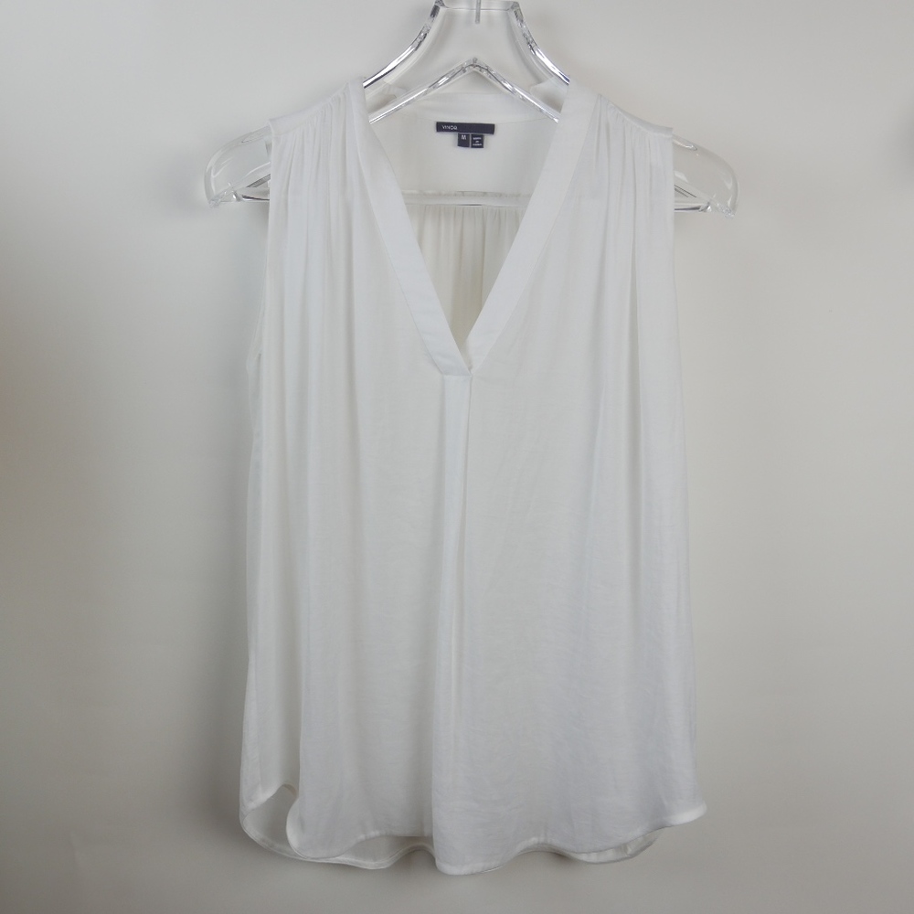VINCE Flouncy White Sleeveless Blouse